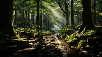 ai generativo mágico floresta cenas com exuberante vegetação foto