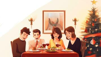 foto do feliz família às Natal jantar dentro a estilo do minimalista fundos