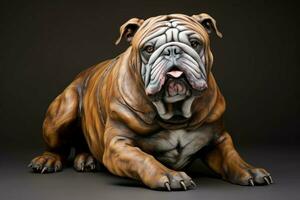 muscular sentado buldogue cachorro. gerar ai foto