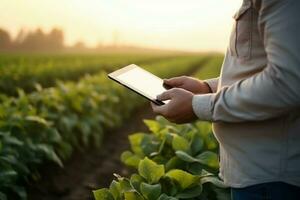 Inovativa usando tábua digital às agricultura campo. gerar ai foto