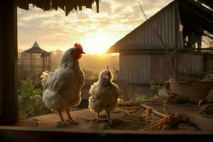 fofo Fazenda pequeno galinhas. gerar ai foto