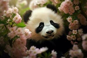 delicioso fofa bebê panda flores gerar ai foto
