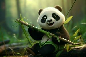 encantador fofa panda com bambu natureza. gerar ai foto