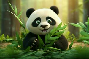 pacífico fofa panda com bambu natureza. gerar ai foto