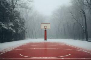 noivando basquetebol quadra ao ar livre inverno. gerar ai foto