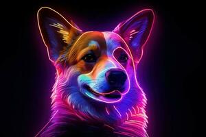 radiante corgi cachorro cyberpunk néon luzes. gerar ai foto