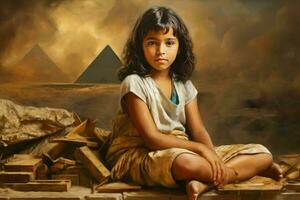 sagrado antigo egípcio pirâmide criança garota. gerar ai foto