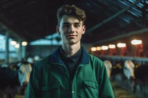 sorridente jovem agricultor. gerar ai foto