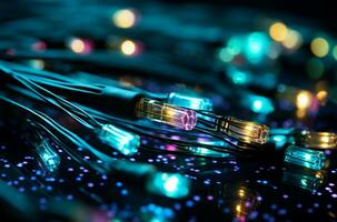 fibra óptica fundo com grande quantidade do luz pontos e bokeh ai gerado foto