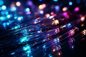 fibra óptica fundo com grande quantidade do luz pontos e bokeh ai gerado foto