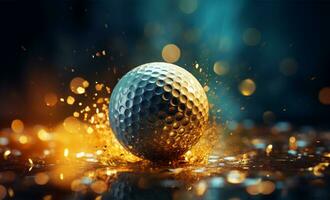 golfe bola com dourado bokeh fundo ai gerado foto