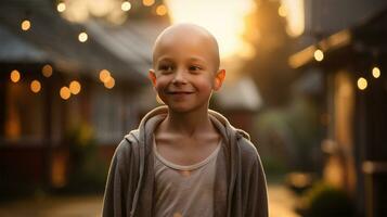 retrato do uma lindo americano pequeno criança sorridente. seio Câncer consciência mês ai gerado foto