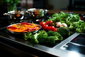 ai generativo imagem do vários vegetal dentro a cozinha mesa foto