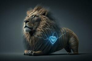 veterinário conceito, pulso, leão batimento cardiaco, Preto fundo. generativo ai. foto