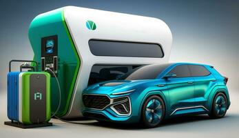 hidrogênio poder carro veículos , hidrogênio estações, verde hidrogênio e renovável poder conceito. ai generativo. foto