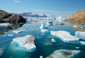 clima mudança e global aquecimento. icebergs a partir de uma Derretendo geleira. generativo ai foto