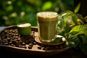 verde café extrair ser preparado ou adicionado para uma consciência saudável bebida, alinhando com a tendência do usando verde café Como uma dietético suplemento. generativo ai foto