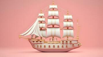 barca navio modelo 3d. em Rosa fundo. generativo ai foto