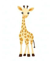 uma desenho animado girafa em pé em uma branco fundo. generativo ai foto
