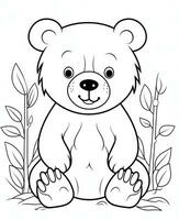 uma coloração página com uma Urso sentado dentro a grama. generativo ai foto