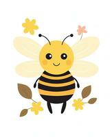 fofa abelha com flores vetor ilustração. generativo ai foto