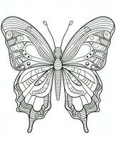 ilustração para coloração livro com borboleta isolado em branco fundo. generativo ai foto