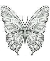 borboleta isolado em branco fundo. coloração para adultos e crianças. Preto e branco desenho. generativo ai foto