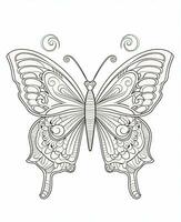 borboleta isolado em branco fundo. coloração para adultos e crianças. Preto e branco desenho. generativo ai foto