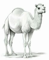 uma desenhando do uma camelo em pé em uma branco fundo. generativo ai foto