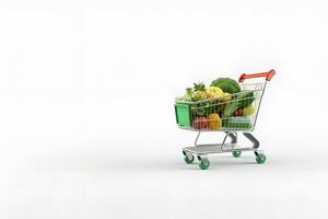 compras carrinho cheio do fruta e legumes cópia de espaço branco fundo ai generativo foto