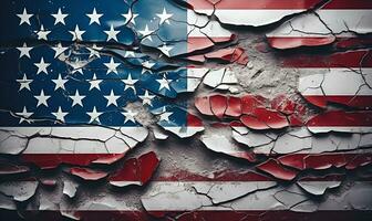 quebrado parede pintura do EUA bandeira generativo ai foto