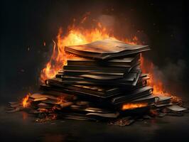 queimado pilha do livros pilha em fogo conhecimento perdido conceito generativo ai foto