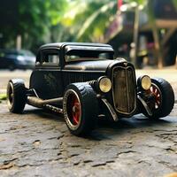 famoso brinquedo carro focado em a estrada, ai generativo foto