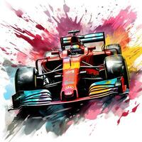 terra jato Fórmula carro com tinta pintura arte, generativo ai foto
