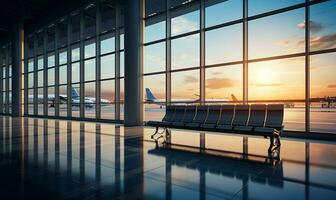 solitário aeroporto esperando quarto esvaziar assentos, generativo ai foto