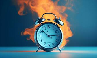 alarme relógio queimando fogo conceito desperdício do tempo, ai generativo foto