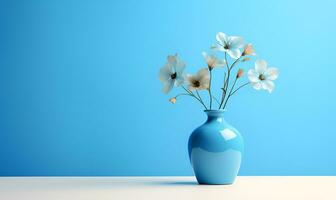 flor vaso este misturas com uma pastel azul fundo minimalista cópia de espaço, ai generativo foto