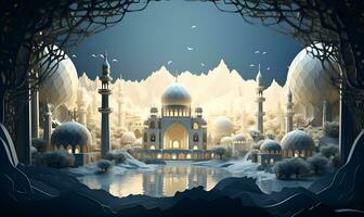 lindo 3d papercut mesquita, ai generativo foto
