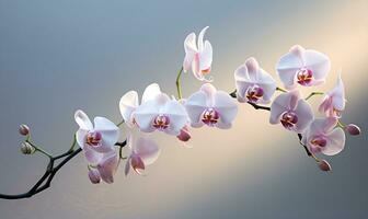 lindo orquídea flores em branco espaço fundo, ai generativo foto