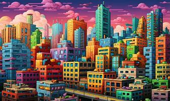 pixel arte do colorida cidade prédio, ai generativo foto