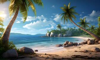 digital arte de praia com coco árvores, ai generativo foto