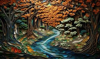gravado colorida floresta pintura, ai generativo foto