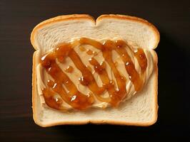 branco pão com amendoim manteiga Visão a partir de acima, ai generativo foto