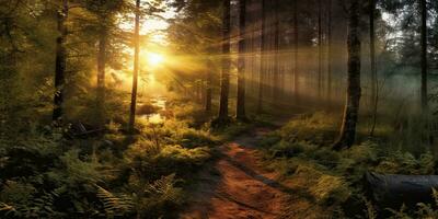 Wald verde mit sonnenstrahlen , generativo ai. foto