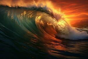 mar água dentro crista forma. pôr do sol luz e lindo , generativo ai foto
