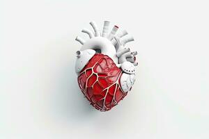 humano coração 3d em branco fundo , generativo ai. foto