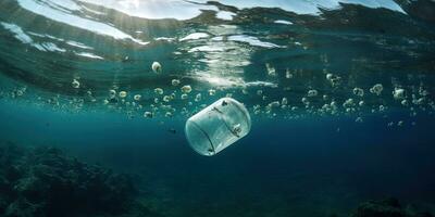 lixo a partir de plástico garrafas dentro a mar , generativo ai foto