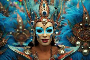 mulher comemoro carnaval. brasileiro carnaval , generativo ai foto