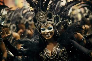 mulher comemoro carnaval. brasileiro carnaval , generativo ai foto