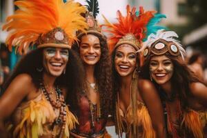 mulheres tendo Diversão às a mardi gras carnaval festa, generativo ai foto